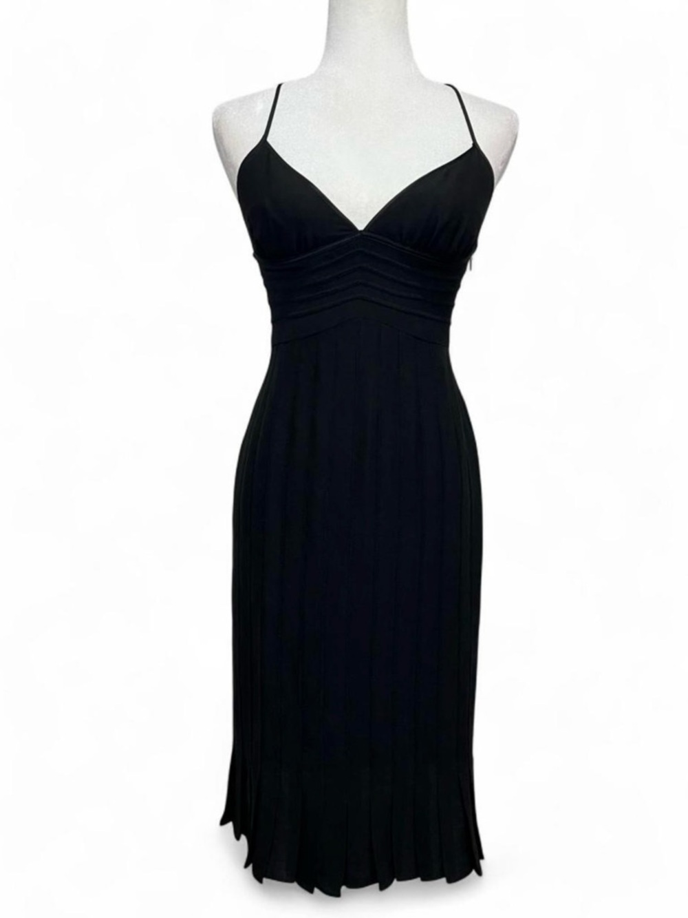 Catherine Malandrino black pleated a line dress. Wool and Silk